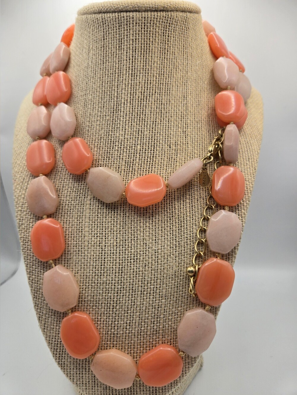Chico's Natural Stone Peach Blush Rose Quartz Beaded Necklace Pastel Pink Girly